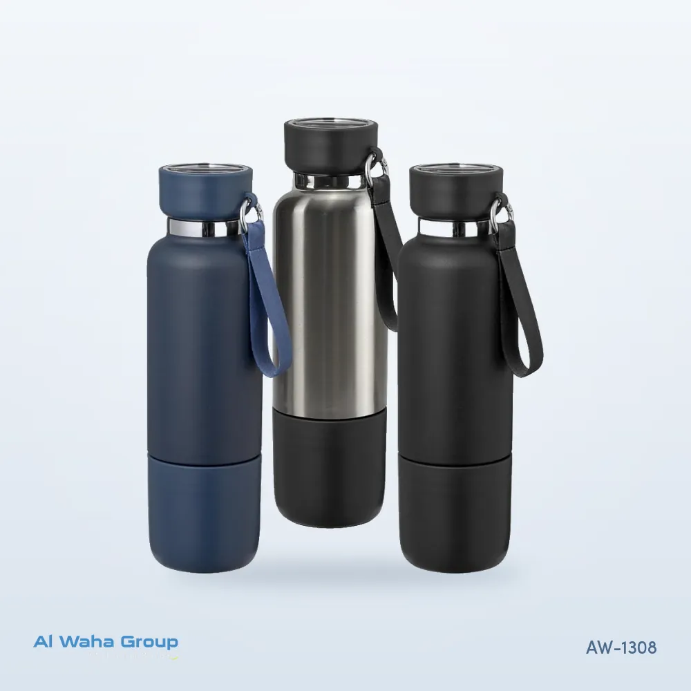 Multi-Function Steel Bottle with Cup and Lanyard, 500 ml