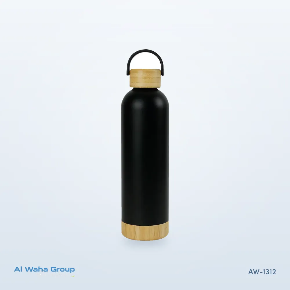 Steel Vacuum Bottle with Bamboo Lid and Base, 750 ml