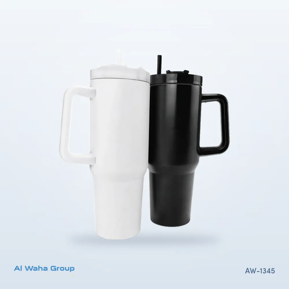 Large Steel Tumbler with Handle and Straw, 1200 ml