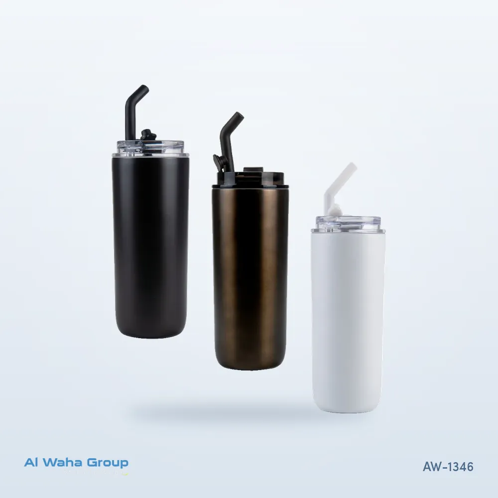 Steel Tumbler with Clear Lid and Metal Straw, 500 ml