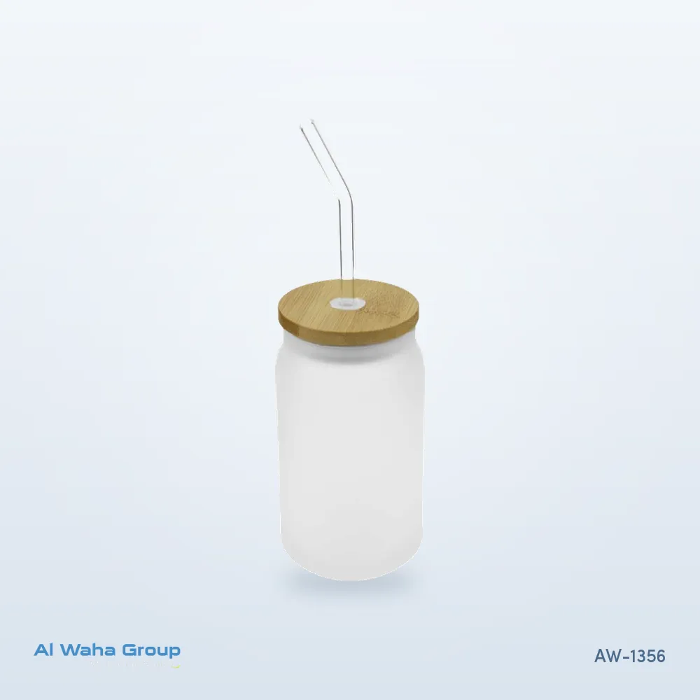 Glass Bottle with Straw and Bamboo Lid, 455 ml