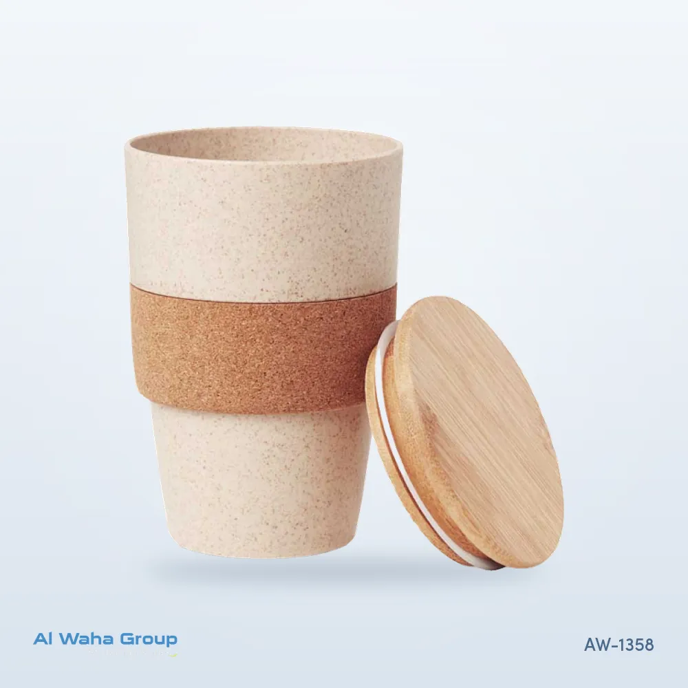Wheat Straw Cup with Bamboo Lid and Cork Grip, 420 ml