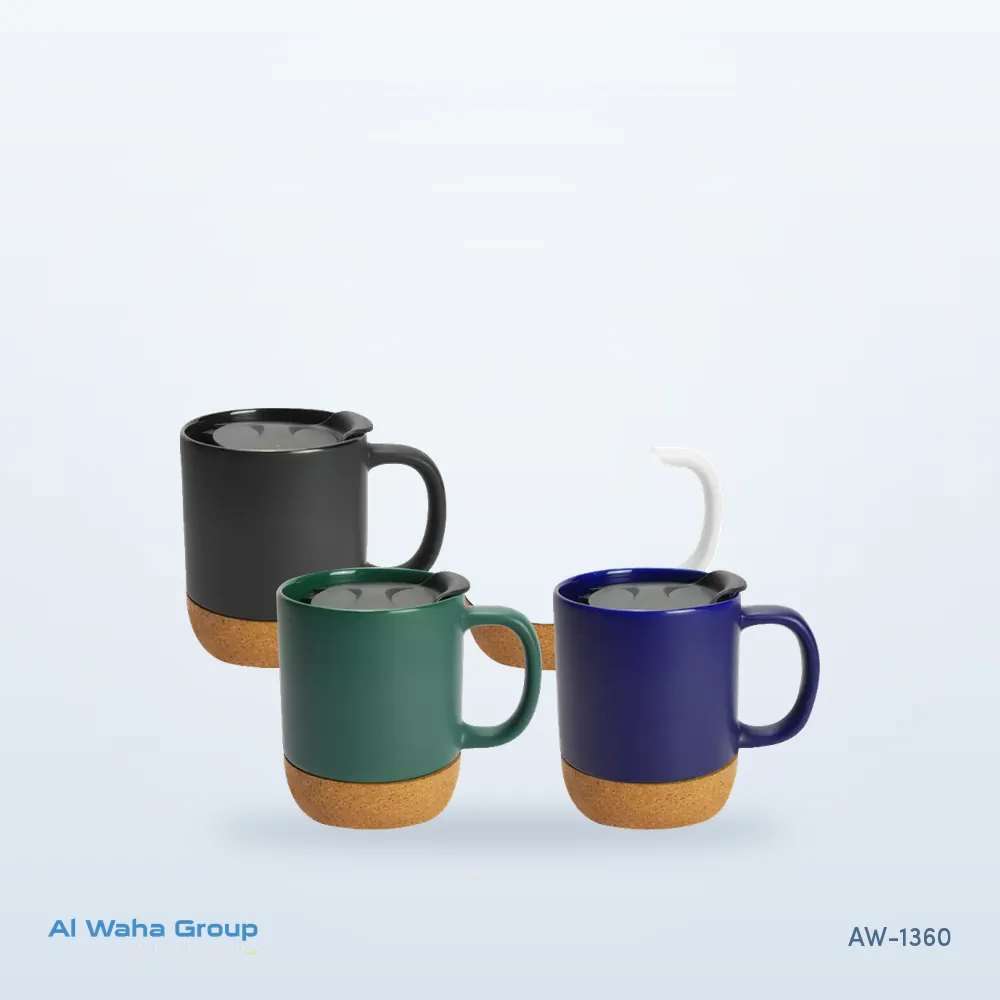 Ceramic Mug with Lid and Cork Base, 385 ml