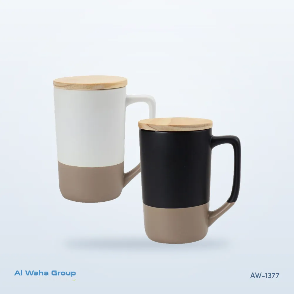 Two-Tone Ceramic Mug with Clay Base and Bamboo Lid, 460 ml