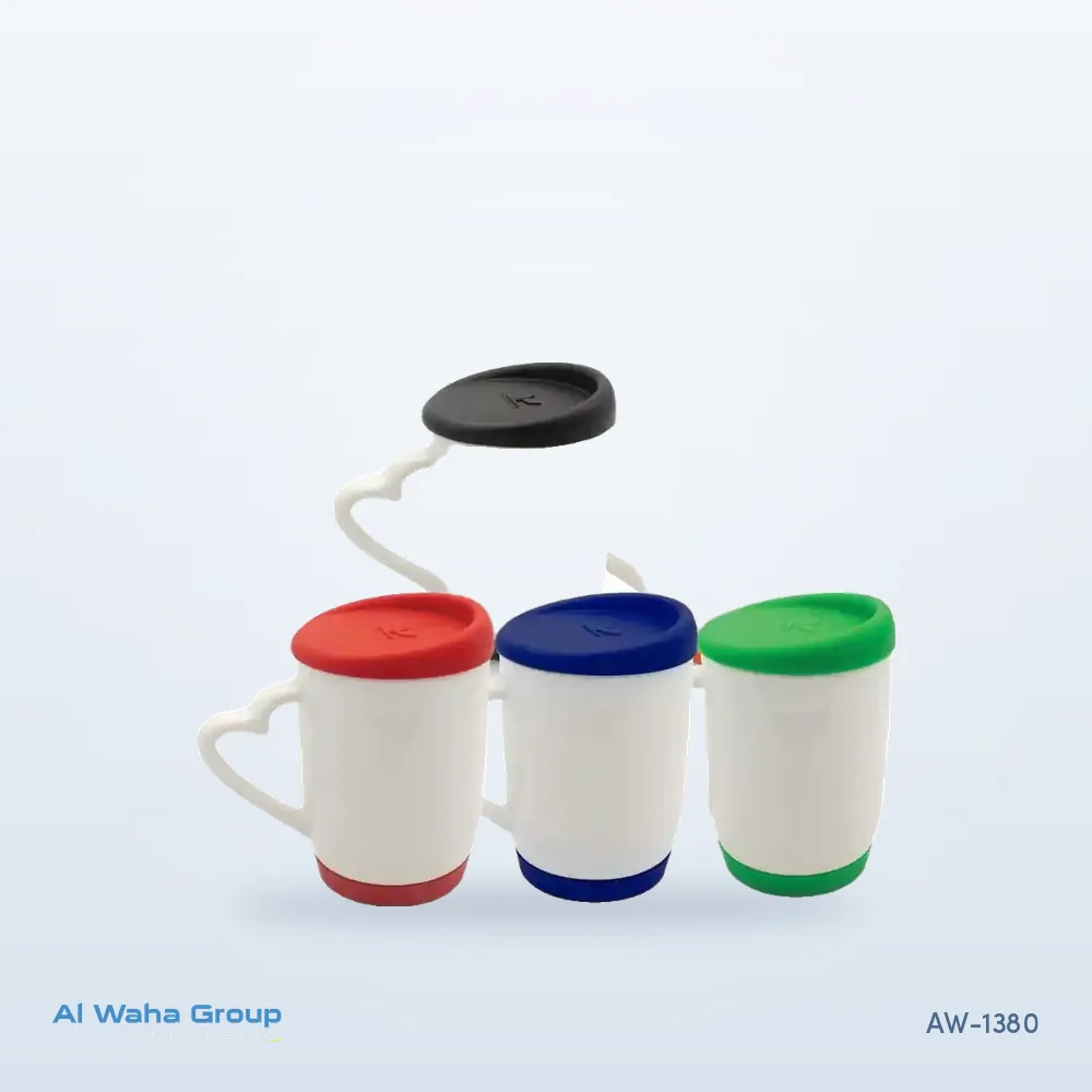 White Ceramic Mug with Silicone Lid and Base