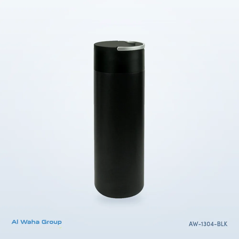 Steel Vacuum Bottle with Phone Stand Lid, 600 ml in black, AW-1304-BLK