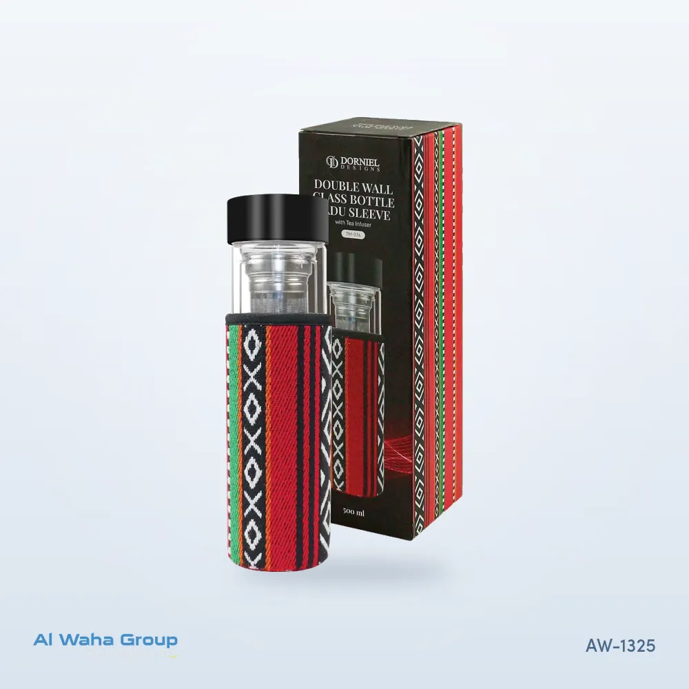 Double-Wall Glass Bottle with Sadu Sleeve, 500 ml, AW-1325