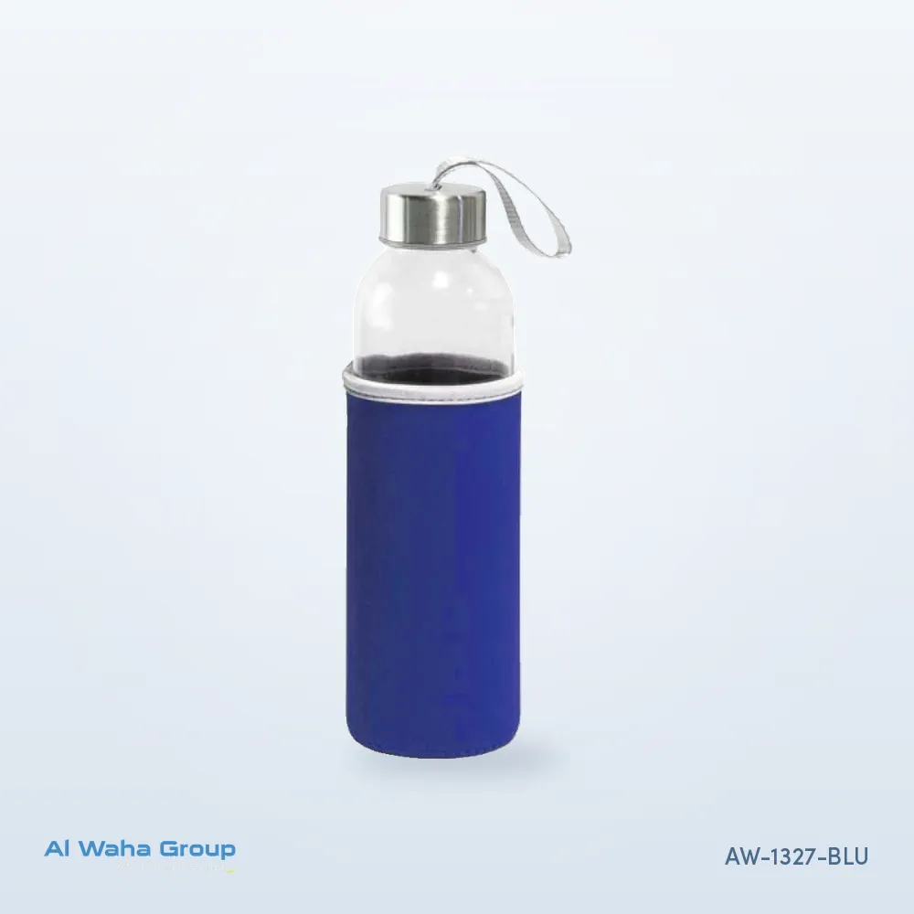 Glass Bottle with Coloured Sleeve, 500 ml in dark blue, AW-1327-BLU