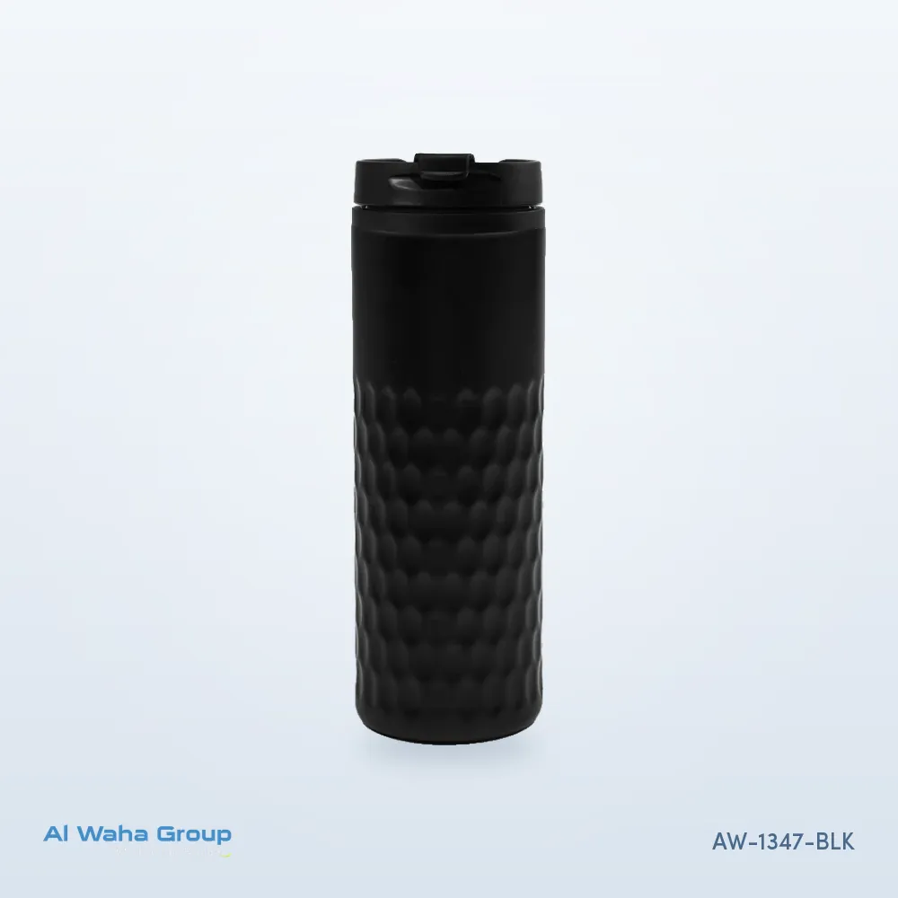 Honeycomb Steel Bottle with Flip Lid, 420 ml in black, AW-1347-BLK