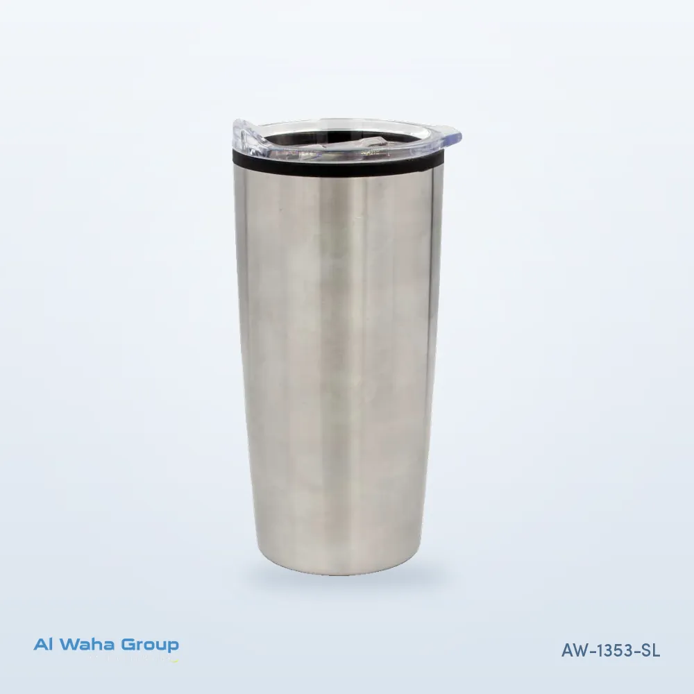 Double-Wall Travel Mug with Clear Lid, 500 ml in silver, AW-1353-SL