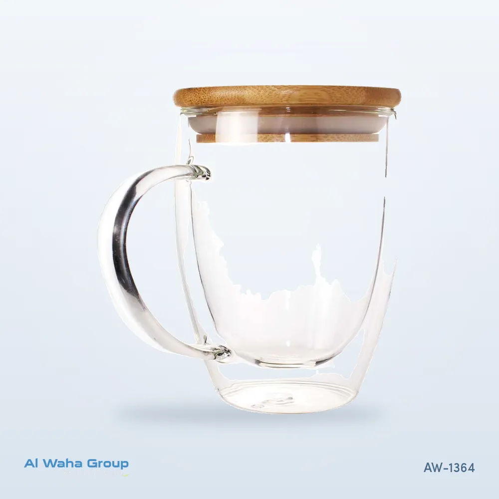 Double-Wall Glass Mug with Bamboo Lid, 320 ml, AW-1364
