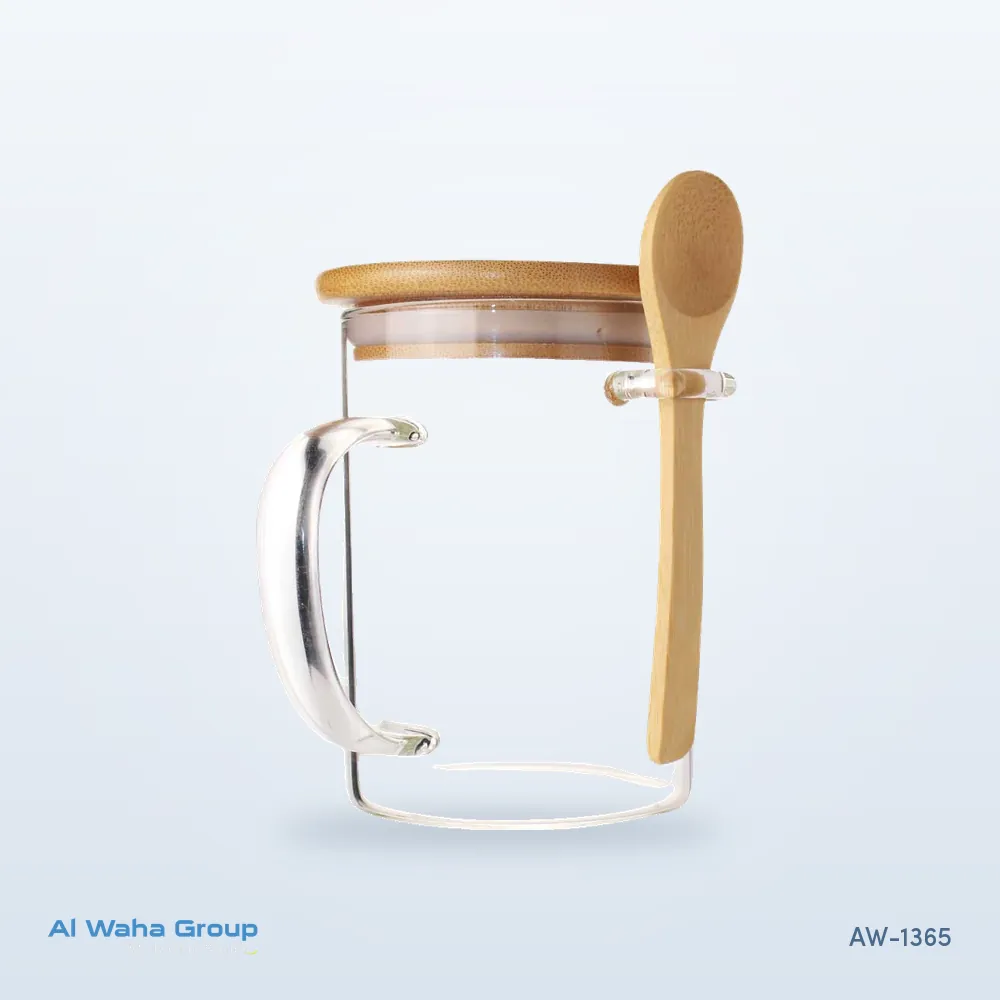 Clear Glass Mug with Bamboo Lid and Spoon, 400 ml, AW-1365