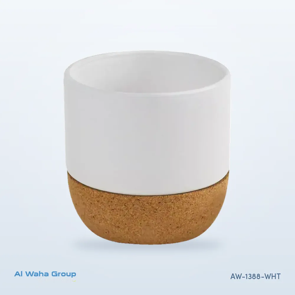 Ceramic Cup with Cork Base, 6 oz in white, AW-1388-WHT