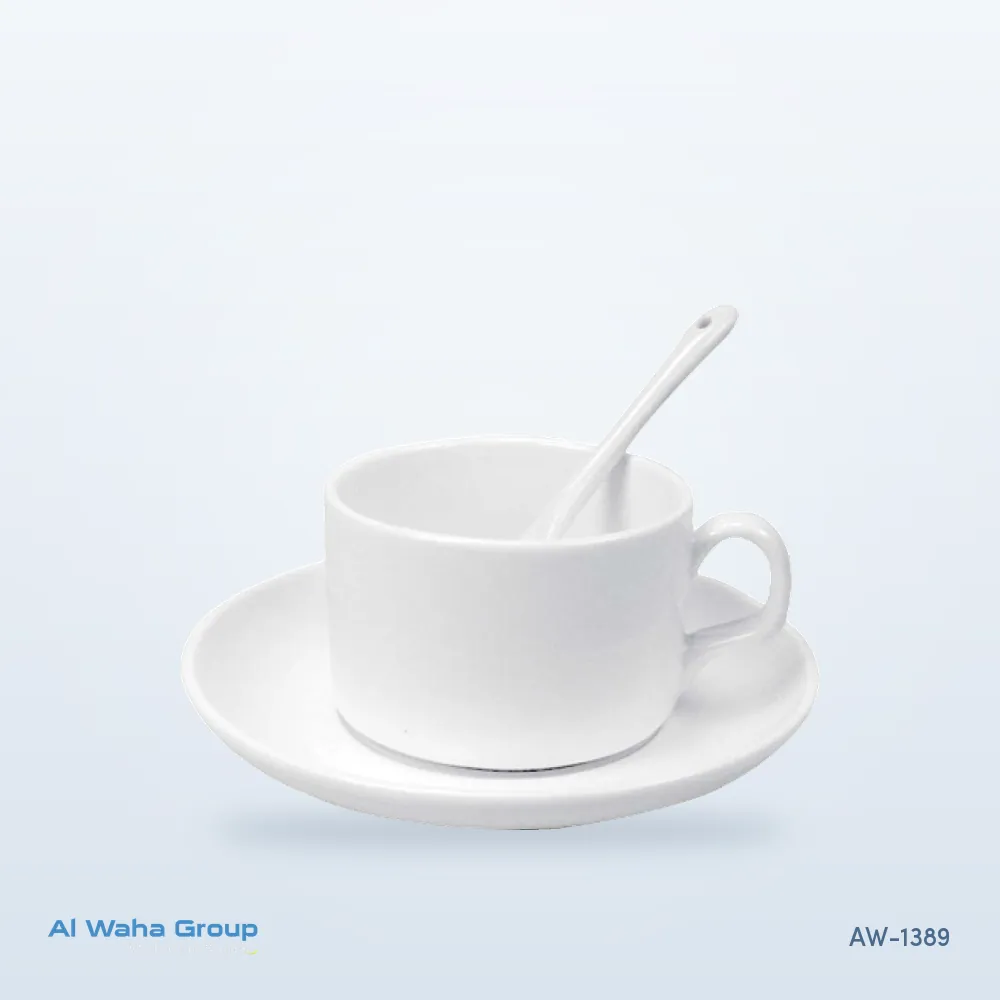 Ceramic Teacup and Saucer with Spoon, 120 ml, AW-1389